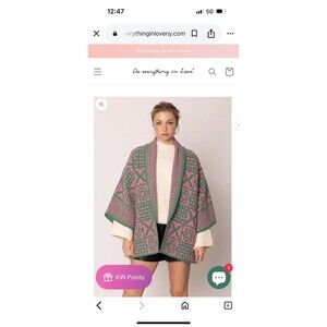 Do everything in love women’s one size houndstooth cardigan sweater pink green